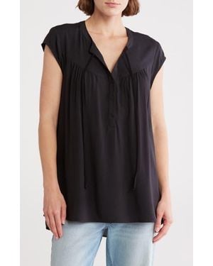 DR2 by Daniel Rainn Tie Neck Flounce Back Top - Black