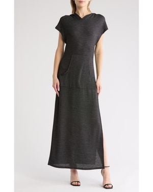 Go Couture Short Sleeve Hoodie Dress - Black