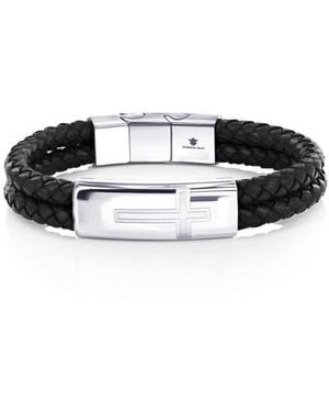 Black Jack Jewelry Cross Braided Leather Bracelet - Black