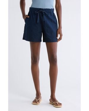 Vince Mid Rise Cotton Blend Shorts - Blue