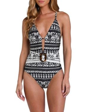 Sunshine 79 Coast V-Plunge One-Piece Swimsuit - Blue