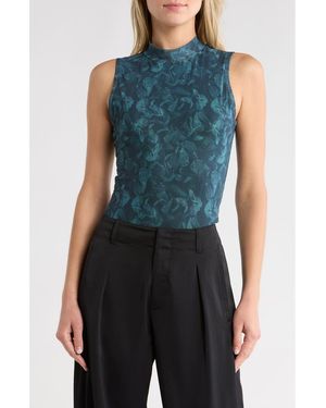 Rag & Bone Aliyah Mock Neck Sleeveless Mesh Top - Blue