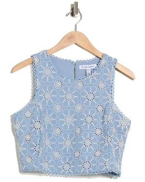 Ellen Tracy Embroidered Cotton Voile Crop Tank - Blue