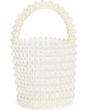 Natasha Couture Faux Pearl Bucket Bag - White
