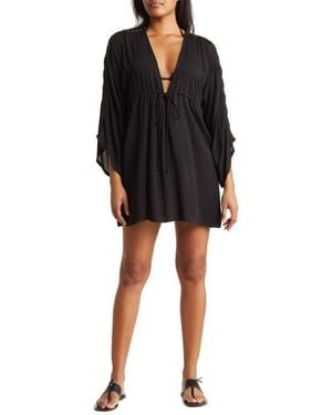 Boho Me Lace Trim Cover-Up Tunic Top - Black