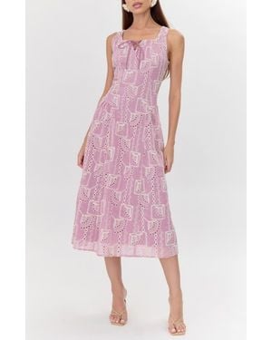 Adelyn Rae Embroidered Tie Front Midi Dress - Pink