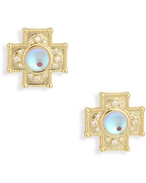 Electric Picks Moonstone Chamber Stud Earrings - Metallic