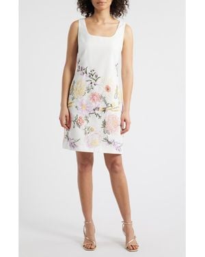 Tahari Embroidered Trapeze Dress - White