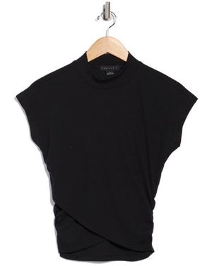 Sanctuary Cap Sleeve Ribbed Crossover T-Shirt - Black