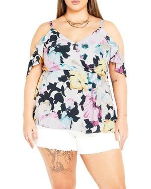 City Chic Kallie Floral Cold Shoulder Top - Blue