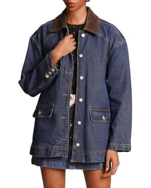 Avec Les Filles Relaxed Contrast Collar Barn Jacket - Blue