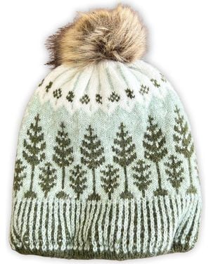 Saachi Fair Isle Faux Fur Pompom Beanie - Green