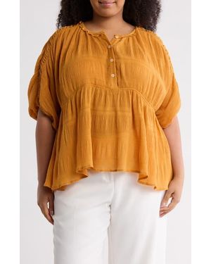 Max Studio Textured Puff Sleeve Top - Orange