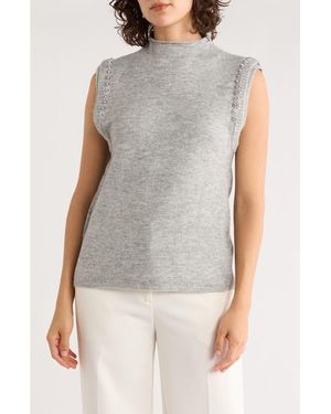 Ellen Tracy Rhinestone Embellished Sweater Vest - Gray