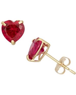 FZN 10K Ruby Heart Stud Earrings - Red