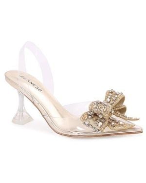 BERNESS Nina Rhinestone Bow Clear Kitten Heel Pump - White