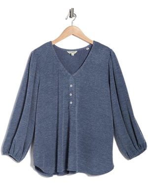 Max Studio Three-Quarter Sleeve Henley Top - Blue