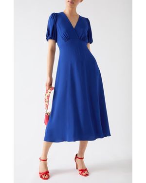 LK Bennett Hermia Short Sleeve Empire Waist Flared Dress - Blue