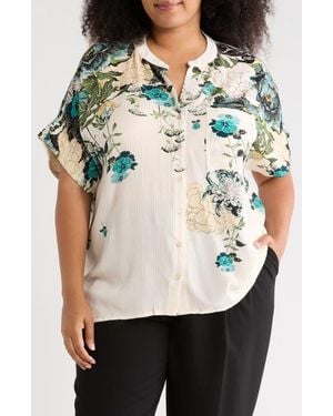 Tahari Elbow Sleeve Button-Up Shirt - Blue