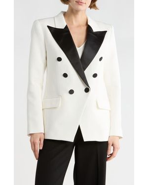 L'Agence Kendi Long Double Breasted Blazer - White