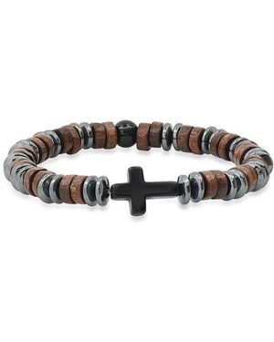 HMY Jewelry Hematite Wood Bead Cross Bracelet - Multicolor