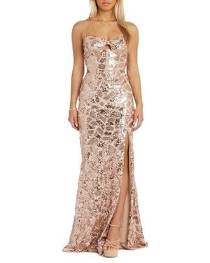 Morgan & Co. Beaded Sleeveless Gown - Natural