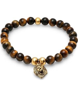 HMY Jewelry Stainless Steel & Tiger Eye Beaded Tiger Charm Bracelet - Brown