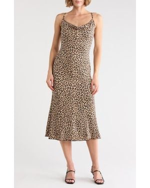 Loveappella Leopard Print Cross Back Midi Slipdress - Multicolor