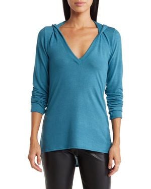 Go Couture Hooded Tunic Sweater - Blue