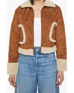 Mother The On Thin Ice Faux Suede Faux Shearling Trim Jacket - Brown