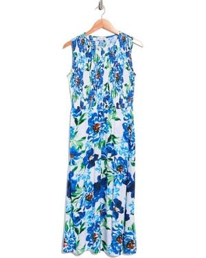 Calvin Klein Smocked Sleeveless Midi Dress - Blue