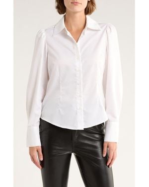 French Connection Gathered Seam Puff Sleeve Button-Up Shirt - White