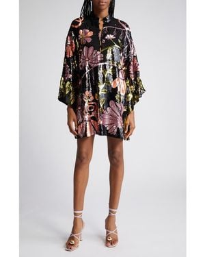 La Vie Style House Sequin Floral Caftan - Black