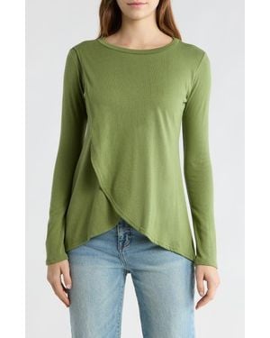 Go Couture Long Sleeve Cross Hem T-Shirt - Green