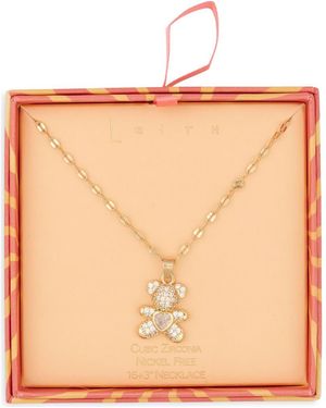 Leith Pavé Cubic Zirconia Teddy Bear Pendant Necklace - Natural