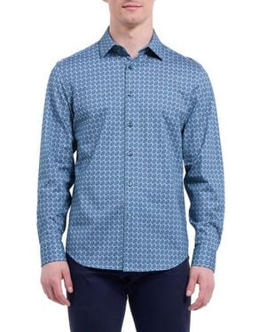 Bugatchi James Ooohcotton Floral Tile Print Button-Up Shirt - Blue