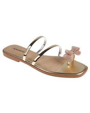 Bebe Rhinestone Bow Toe Post Sandal - Metallic