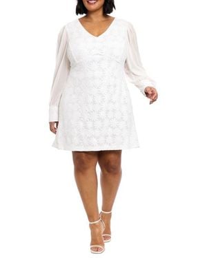 London Times Chiffon Sleeve Daisy Sequin Dress - White