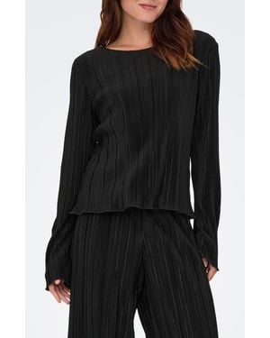 ONLY Pery Long Sleeve Plissé Top - Black