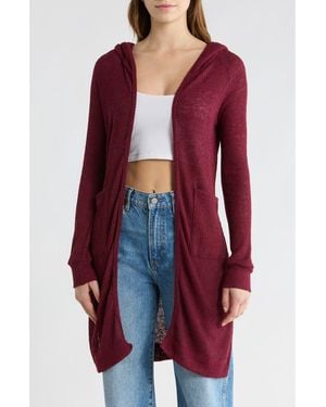 Go Couture Hooded Sweater Cardigan - Red