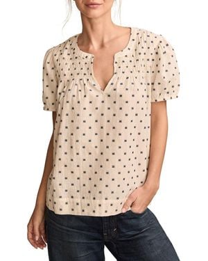 Lucky Brand Clip Jacquard Puff Sleeve Top - Brown