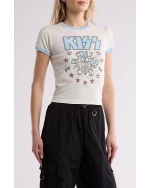 THE VINYL ICONS Kiss Ringer Graphic T-Shirt - White