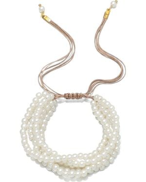 Adornia Multi-Strand Imitation Pearl Bolo Bracelet - Metallic
