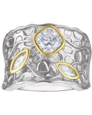 FZN Textured Two-Tone Cubic Zirconia Cigar Ring - White