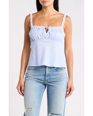 Wayf Lace Trim Stripe Cotton Camisole - Blue