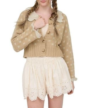 Blu Pepper Knit Collar Cardigan - Natural