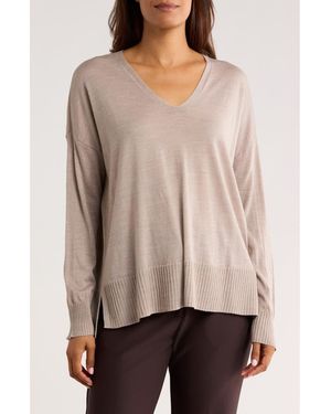 Eileen Fisher V-Neck Wool Sweater - Brown
