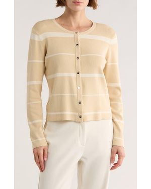 Tahari Variegated Stripe Crop Cardigan - Natural