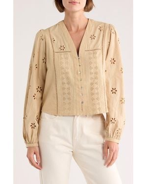 INDUSTRY REPUBLIC CLOTHING Button Front Eyelet Shirt - Natural