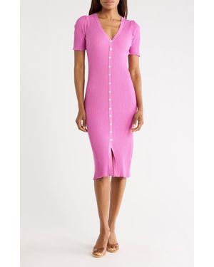 FRNCH Lydia Short Sleeve Ribbed Sweater Dress - Pink